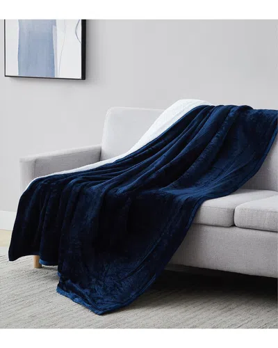 Southshore Fine Linens Ultra-soft Reversible Sherpa Fleece Throw Blanket In Navy
