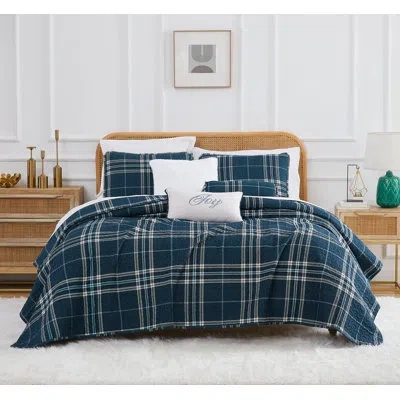 Southshore Fine Linens Vilano Plaid Oversized Microfiber Quilt Set By  In Blue