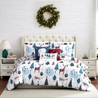 Southshore Fine Linens Winter Wonderland Blue/white Microfiber Reversible Comforter Set In Blue,white