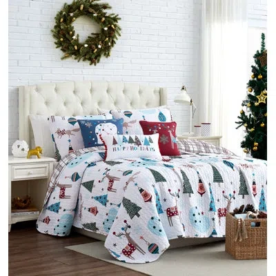Southshore Fine Linens Winter Wonderland White/blue Microfiber Reversible Quilt Set In Multi