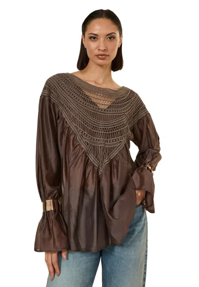 Souvenir Blue Woman  With Embroidery In Brown