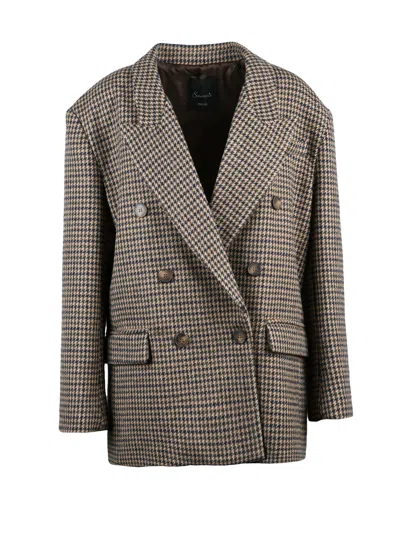 Souvenir Double-breasted Houndstooth Jacket With Wide Lapels In Multi