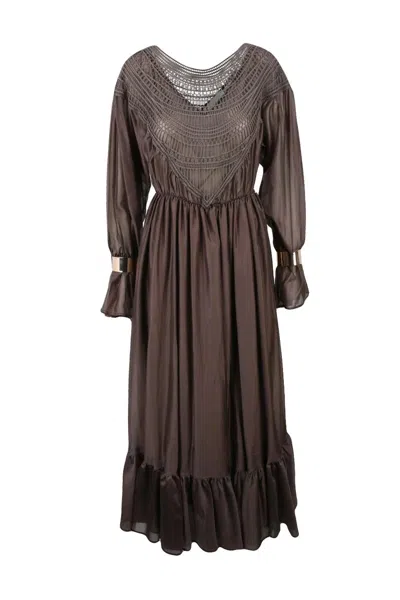 Souvenir Long Embroidered Dress - Brown