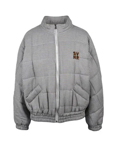 Souvenir Padded Bomber Jacket - Brown/blue In Gray