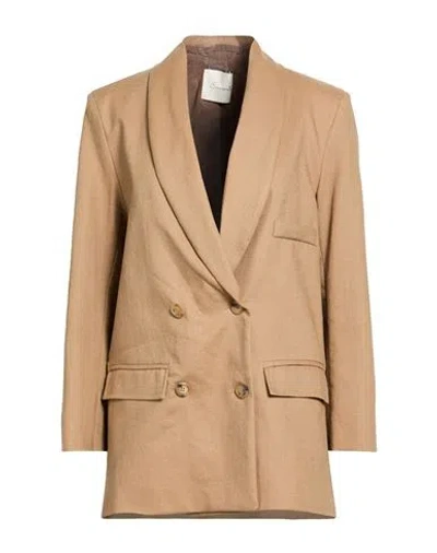 Souvenir Woman Blazer Camel Size S Ramie, Cotton In Brown