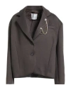 Souvenir Woman Blazer Dark Brown Size M Viscose, Polyamide, Polyester, Elastane In Gray