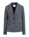 Souvenir Woman Blazer Gunmetal Size L Polyester, Elastane In Blue