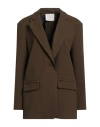 Souvenir Woman Blazer Military Green Size S Polyester, Viscose, Elastane In Brown
