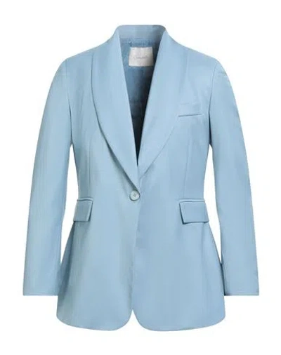 Souvenir Woman Blazer Sky Blue Size L Polyester, Viscose, Elastane