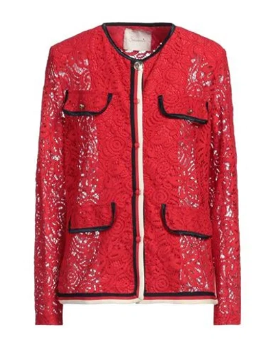 Souvenir Woman Jacket Red Size S Cotton, Viscose, Nylon, Polyester, Linen