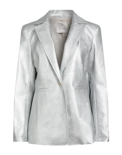 Souvenir Woman Jacket Silver Size M Polyurethane, Viscose