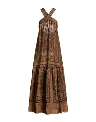 Souvenir Woman Maxi Dress Brown Size M Linen, Polyester