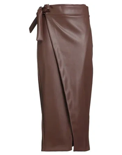 Souvenir Woman Midi Skirt Chocolate Brown Size M Polyurethane, Polyester