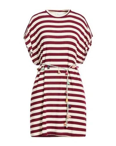 Souvenir Woman Mini Dress Burgundy Size M Viscose, Elastane, Linen In Multi