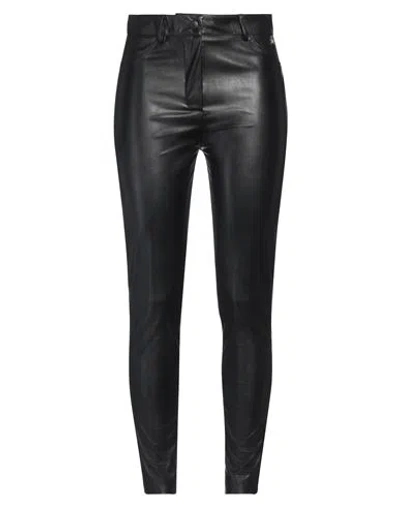 Souvenir Woman Pants Black Size L Polyurethane, Polyester In Metallic