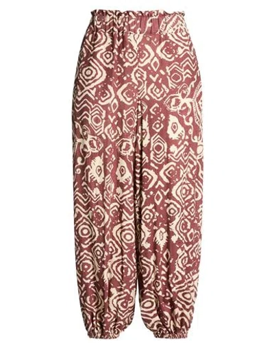 Souvenir Woman Pants Brown Size M Viscose, Linen In Multi