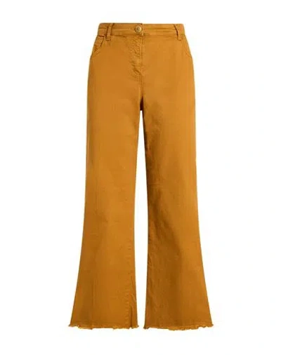 Souvenir Woman Pants Mustard Size Xl Cotton, Elastane In Orange