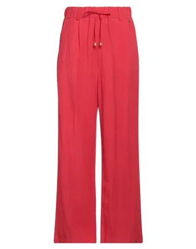 Souvenir Woman Pants Red Size M Viscose, Linen
