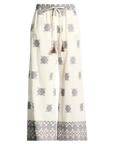 Souvenir Woman Pants White Size S Cotton, Viscose, Polyester In Neutral