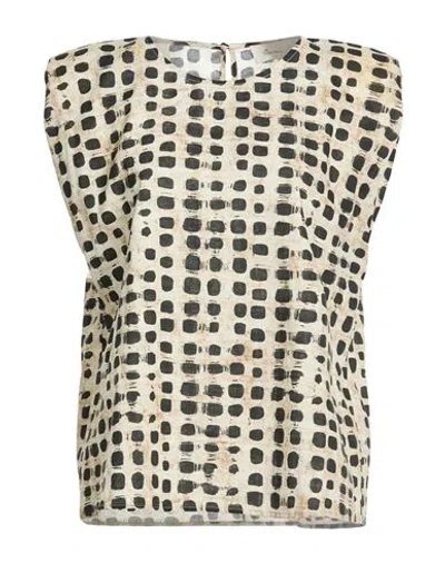 Souvenir Woman Top Beige Size L Linen, Cotton In Multi