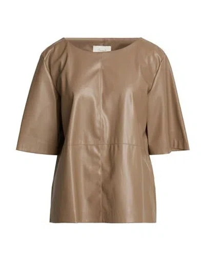 Souvenir Woman Top Taupe Size M Polyurethane, Polyester In Brown
