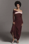 Sovere / Cascade Long-sleeve Off-shoulder Mesh Maxi Dress In Purple