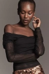 Sovere / Cascade Long-sleeve Off-shoulder Mesh Top In Black