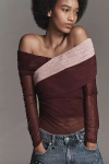 Sovere / Cascade Long-sleeve Off-shoulder Mesh Top In Purple