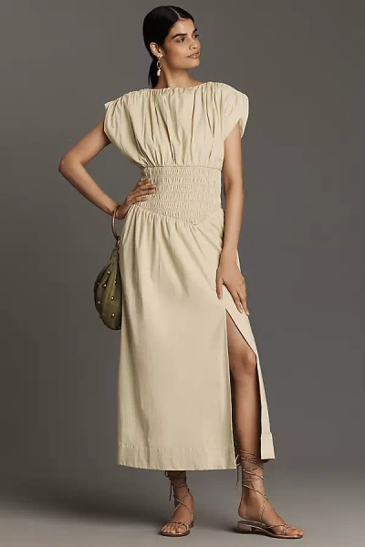 Sovere / Gaia Sleeveless Smocked Midi Dress In Metallic