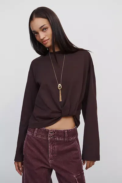 Sovere / Izel 100% Cotton Knot Front Crewneck Top In Brown