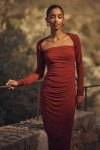 Sovere / Myriad Long-sleeve Ruched Midi Dress In Brown