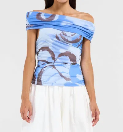 Sovere / Whirl Mesh Ruched Off-shoulder Top In Slate In Blue
