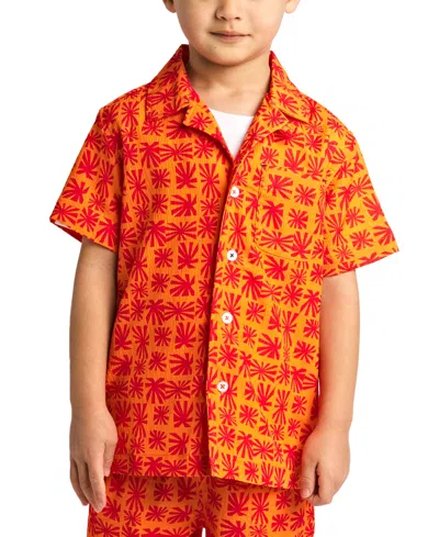 Sovereign Code Kids' Big Boys Printed Seersucker Short-sleeve Button-down Shirt In Persimmon Orange,deco