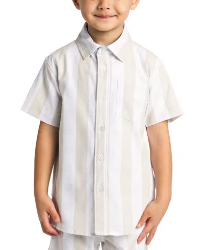 Sovereign Code Kids' Big Boys Striped Smile-print Button-down Shirt In Birch,jolly