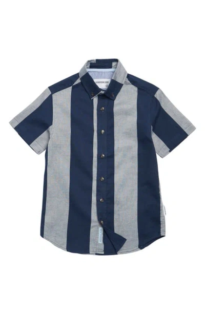 Sovereign Code Kids' Big Stripe Cotton Short Sleeve Button-up Shirt In Awning/ Navy