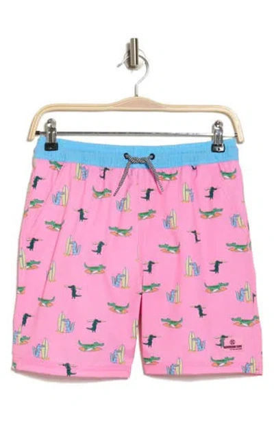 Sovereign Code Kids' Bali Gator Swim Trunks In Pink