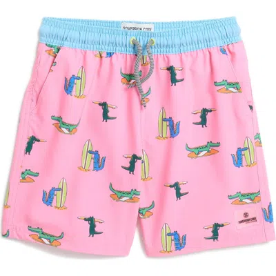 Sovereign Code Kids' Bali Swim Trunks In Gators/sachet Pink