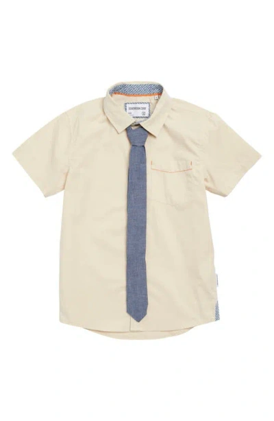 Sovereign Code Kids' Driver Cotton Short Sleeve Button-up Shirt & Tie Set In Neutral