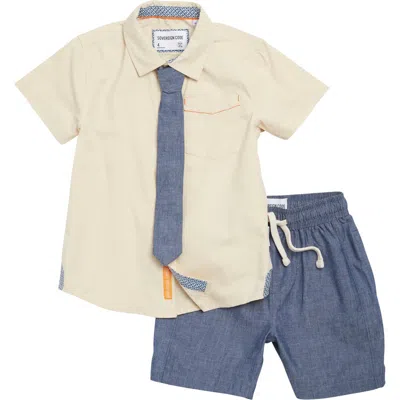 Sovereign Code Kids' Driver Locate Cotton Shirt, Tie & Shorts Set In Birch/navy
