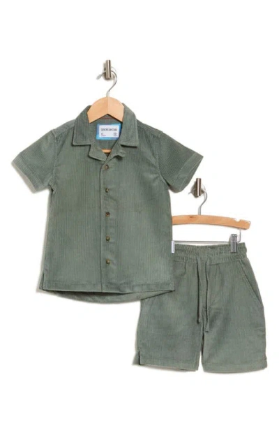 Sovereign Code Kids' Jordan Dish Corduroy Button-up Shirt & Shorts Set In Slate/ Slate