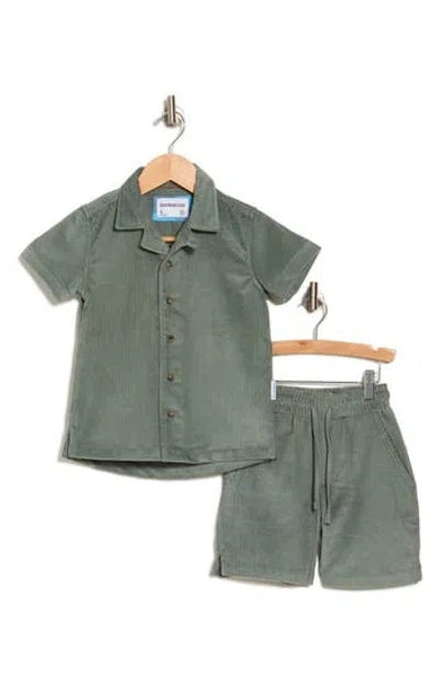 Sovereign Code Kids' Jordan Dish Corduroy Button-up Shirt & Shorts Set In Slate/slate