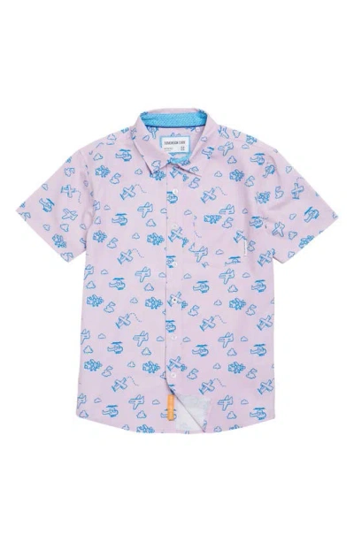 Sovereign Code Kids' Stanley Flying Short Sleeve Button-up Shirt In Fair Orchid/ Planes