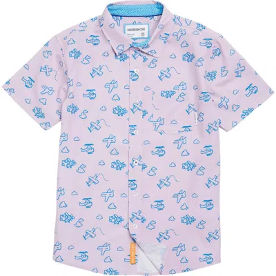 Sovereign Code Kids' Stanley Flying Short Sleeve Button-up Shirt In Fair Orchid/planes