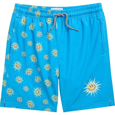Sovereign Code Kids' Trek Smiley Swim Trunks In Blue