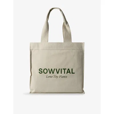 Sowvital Womens White Text-print Cotton-canvas Tote Bag