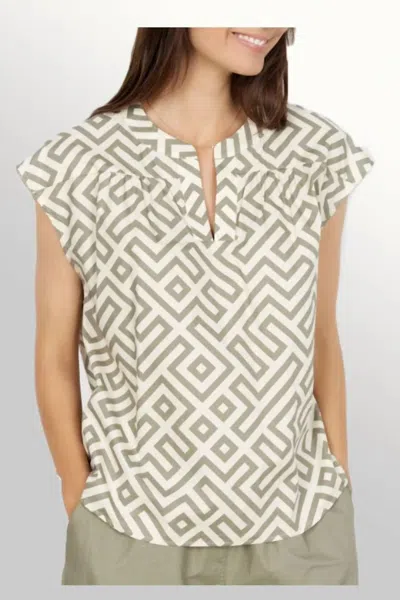 Soya Concept Split Neck Blouse In Cream Sage Pattern In Multi