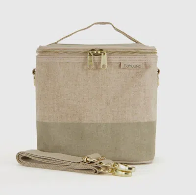 Soyoung Linen Colorblock Lunch Tote Bag In Beige/sage In Multi