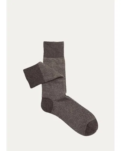 Sozzi Calze Men's Birdseye Oxford Crew Socks In Brown