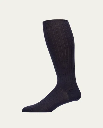 Sozzi Calze Men's Cashmere Silk Over-calf Socks In Navy