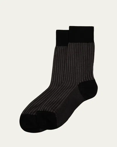 Sozzi Calze Men's Cotton Stripe Oxford Socks In Black